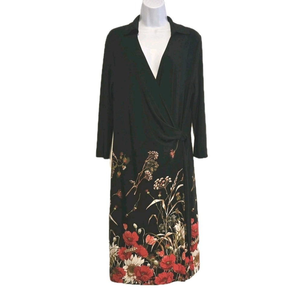 The Limited Women's Dress Faux Wrap Dress Floral Design Stretch 3/4 Sleeve Large